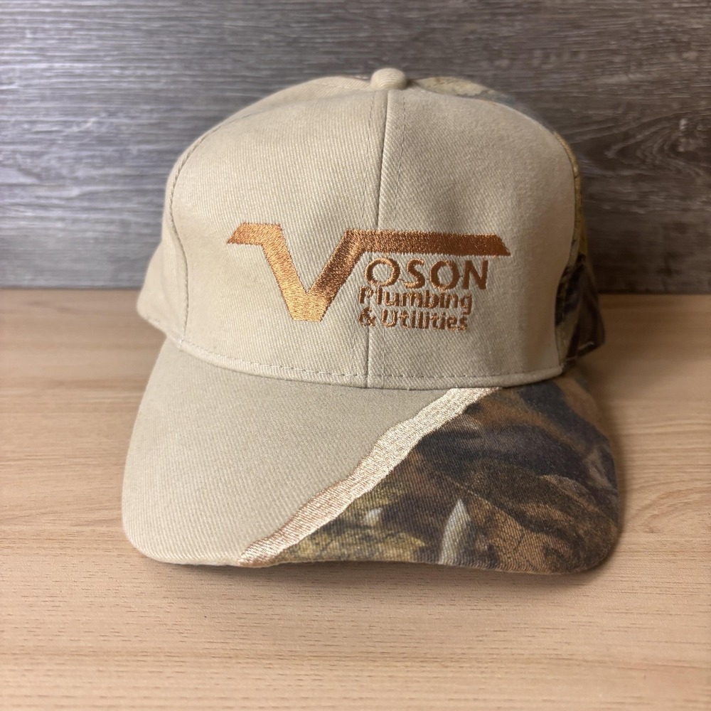 Vintage VOSON Plumbing & Utilities Hat Cap Snap Back Camo Embroidered Mens